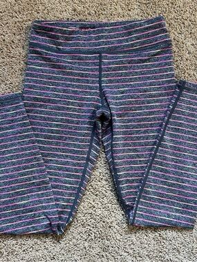 90 Degrees By Reflex Girls Medium Leggings Dance Casual Grey Pink Yellow Stripe